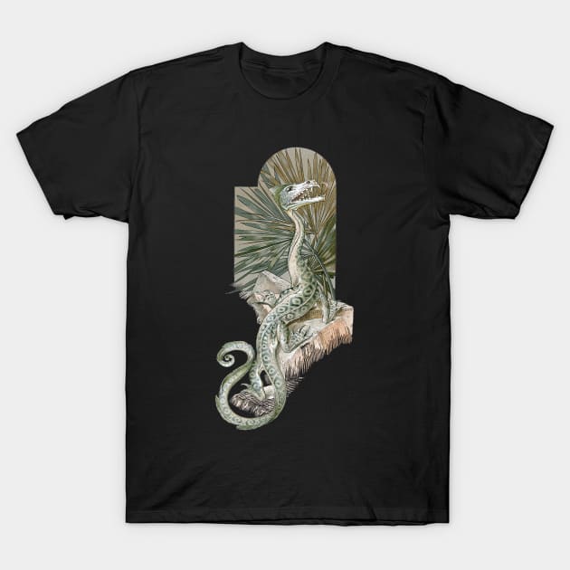 Vintage Lizard Dragon with Palm Fronds T-Shirt by MasterpieceCafe